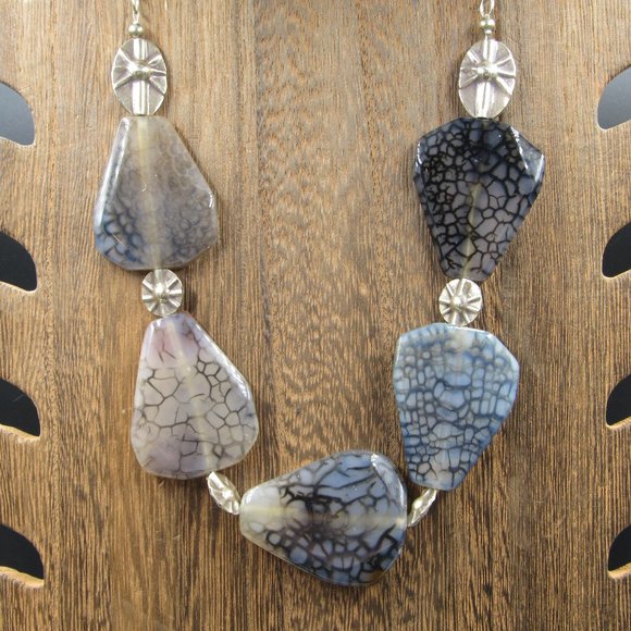 Jewelry - 21" Sterling Silver Weird Large Glass Necklace